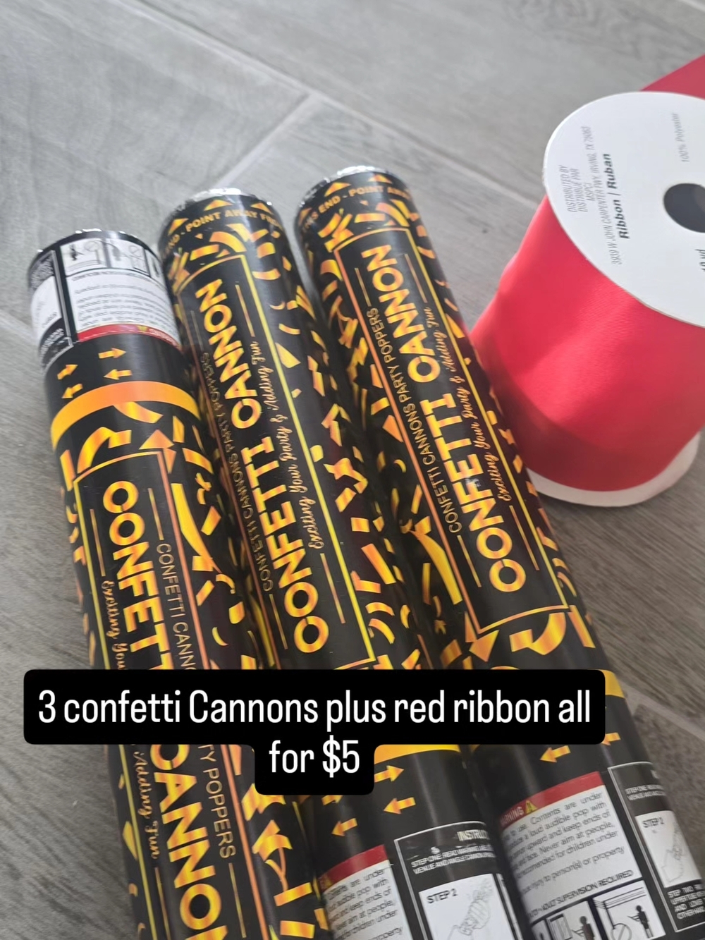 Confetti Cannon Party Poppers with Red Ribbon